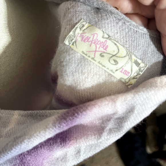 Free People Tie Dye Kimono Wrap sweater Purple Grey One size Boho shawl poncho - Picture 9 of 10